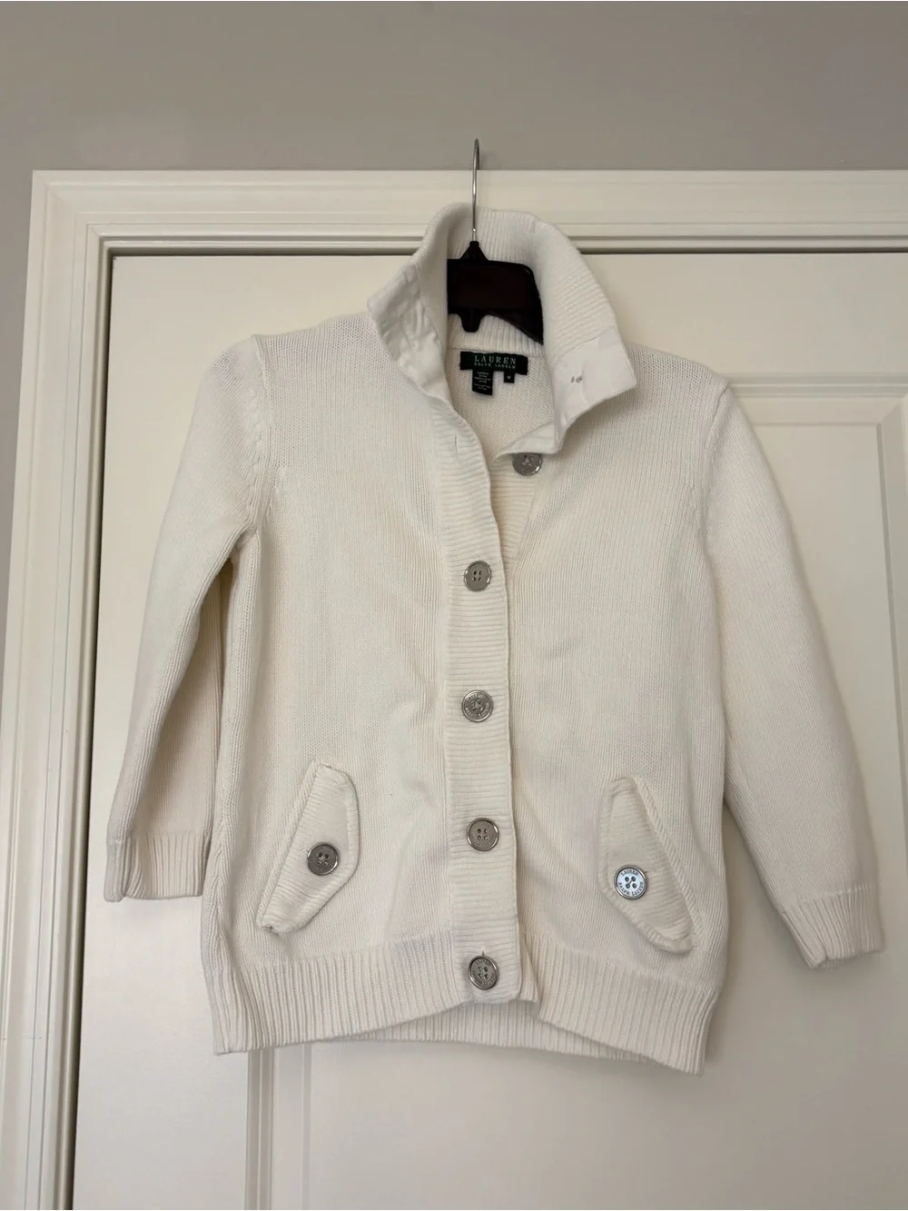 Lauren Ralph Lauren Women’s White/ Cream Button-Up Knit Sweater
